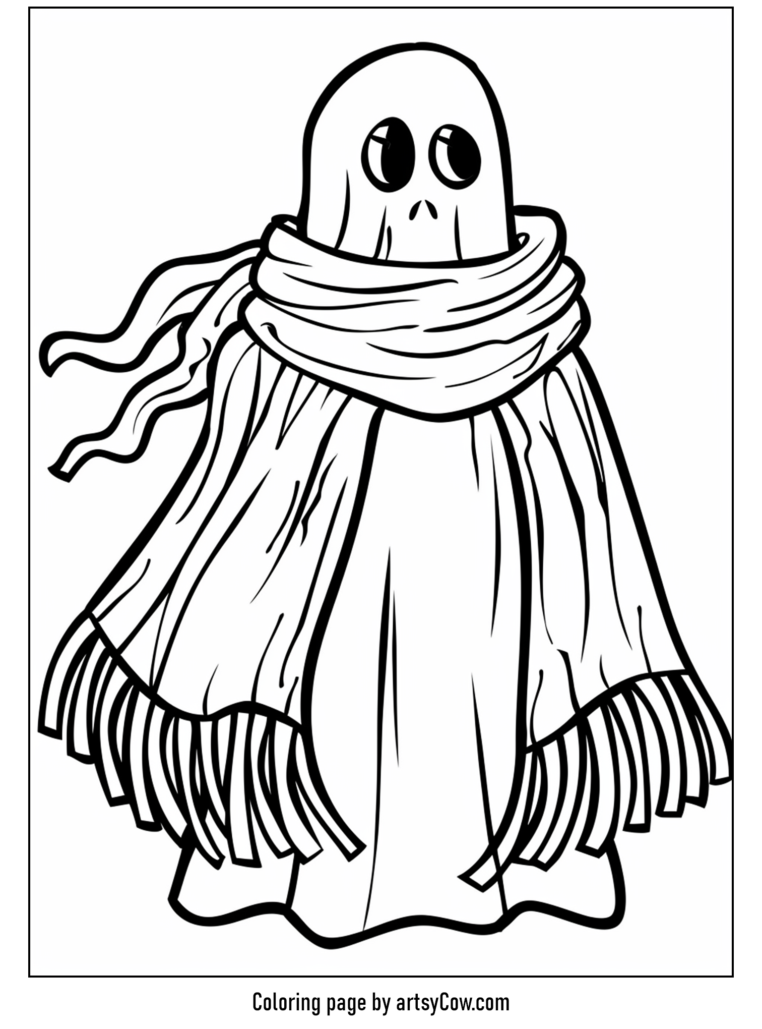 free halloween coloring pages for kids and adults, Scarfed Ghost Ready for Halloween